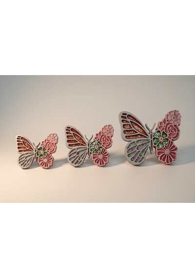 3'lü Dekoratif Gümüş Pembe Duvar Süsü Seti 14cm.12.30cmx11cm.9.30cmx10cm.8cn