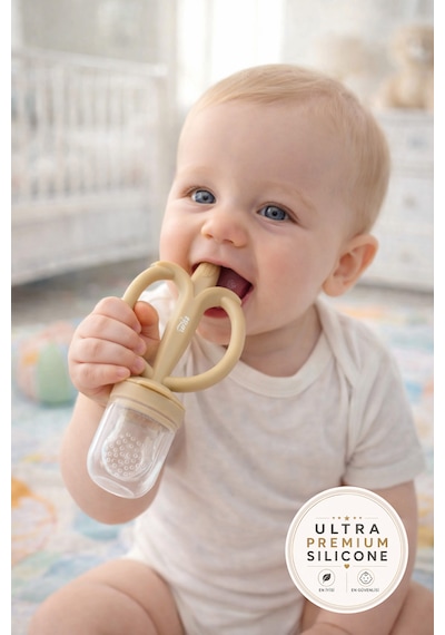 Tgm Baby Meyve Besleyici Ve Ultra Premium Silikon Diş Kaşıyıcı Muzzy Bej