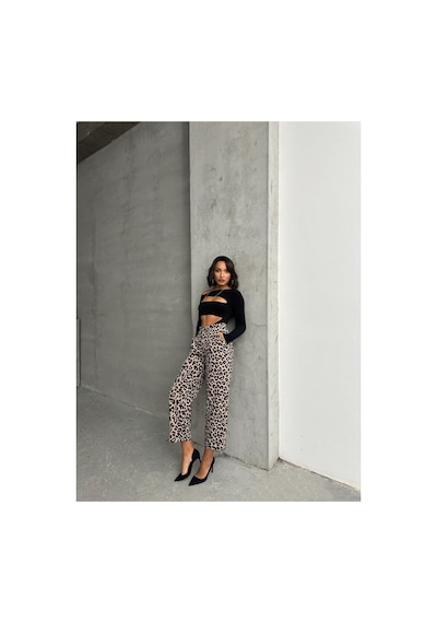 Verymoda Leopar Desenli Pantolon F1788 Taş Siyah