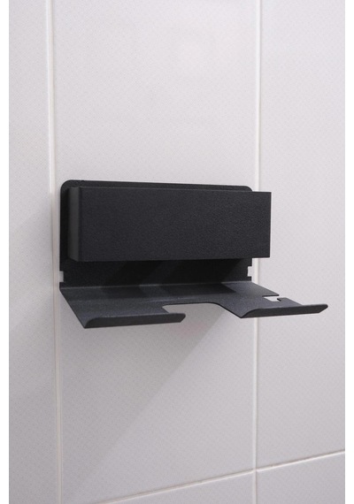 Metal Yapışkanlı Fön Makinesi Askısı Banyo Duvar Tipi Saç Kurutma Tutucu Organizer Siyah