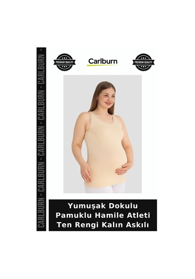 Carlburn Premium Yumuşak Dokulu Pamuklu Hamile Atleti Ten Rengi Kalın Askılı Düz Atlet Doğum Sonrası İç Giyim