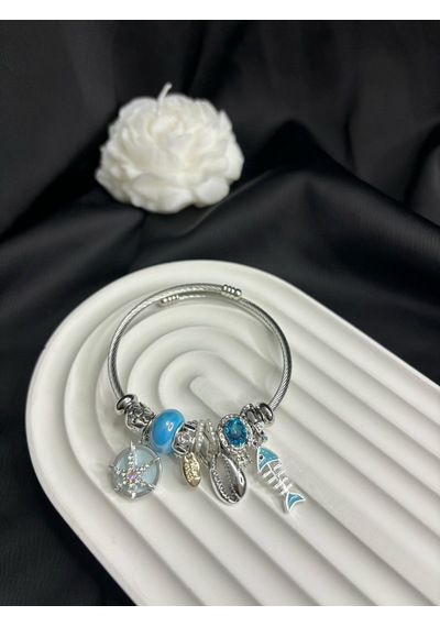 Stainless Steel Çelik Charm Figürlü Bileklik Gümüş