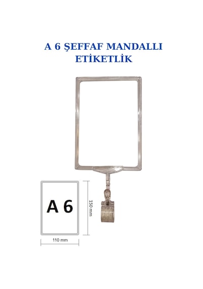5 Adet Şeffaf A6 Mandallı Raf Sepet Etiketi Çerçeveli Etiketlik Şeffaf