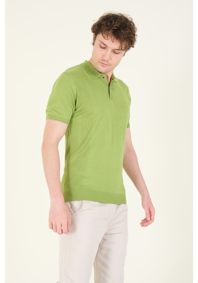 Giyim Dünyası Erkek Yanları Desenli Polo Yaka Merserize T-shirt Yeşil 001