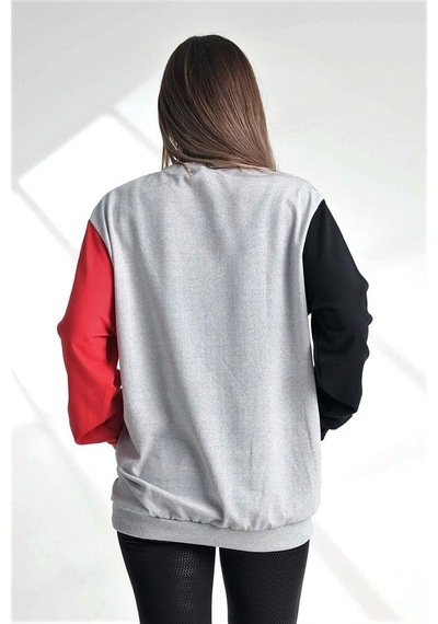 Genel Gri Kolları Garnili Kanguru Cepli Sweatshirt