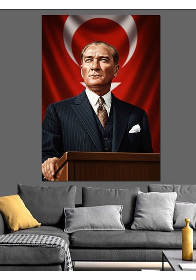Ahşap Tablo Atatürk Türk Bayrağı Fonlu