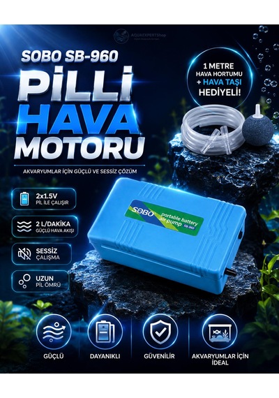 Pilli Hava Motoru - 1 Metre Hava Hortumu Ve Hava Taşı Hediyeli - Sb-960 - 2lt/dakika