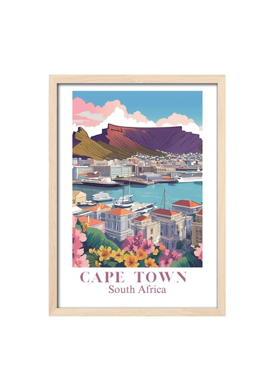 Cape Town Doğal Ahşap Çerçeveli Poster, Dekoratif Seyahat Duvar Tablosu