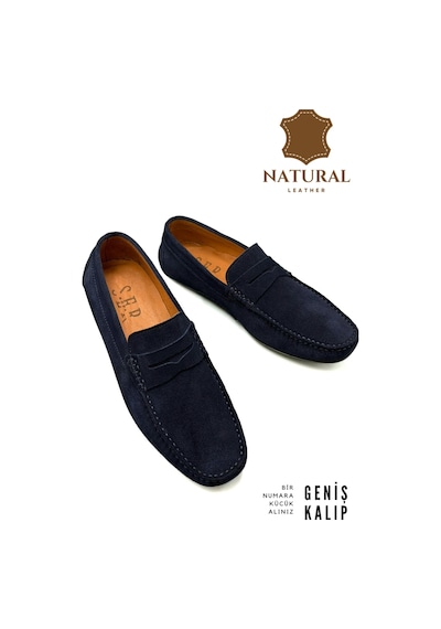 Sermoda Erkek Loafer - Hakiki Deri Rok Loafer Erkek Ayakkabı Süet Lacivert