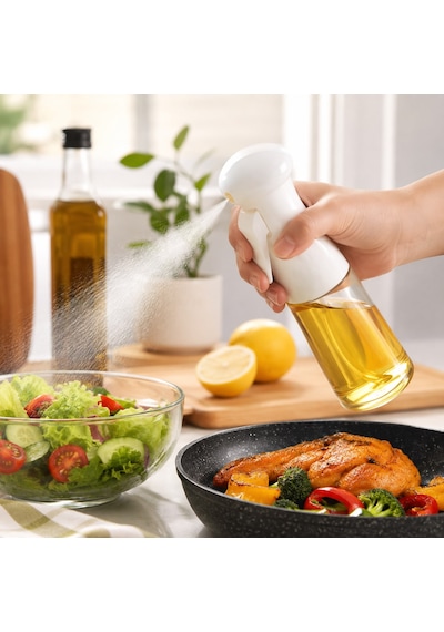 Çok Amaçlı Cam Şişe Püskürtmeli Dağıtıcı Yağdanlık Limonluk Sirke Sosluk Spreyi Beyaz Şeffaf