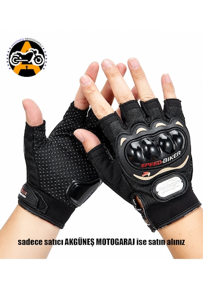 Akgüneş Motogaraj Speed Biker Yasaya Uygun Etiketli Yarım Eldiven Motosiklet Sürüş Eldiveni, Nefes Alabilir Koruma