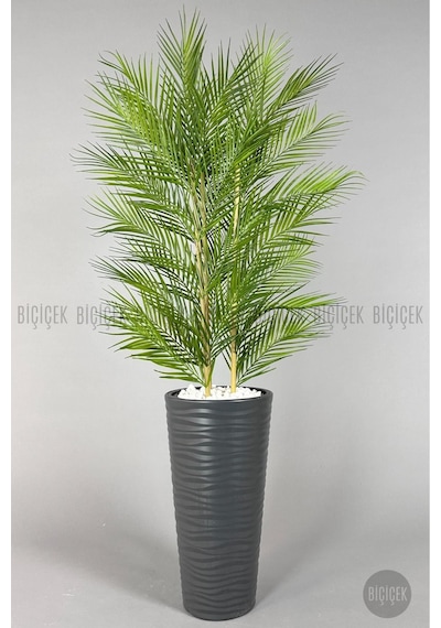 Biçiçek Yapay Areka Palmi̇yesi̇ 150 Cm 33 Yaprak Antresi̇t Kumsal Saksıda