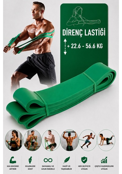 2'li Set 208 Cm Direnç Lastiği Mavi Ve Yeşil - Orta Veağır 2080x45/64x0.45 Mm Yeşil - Mavi