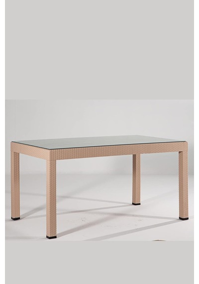 Rattan 90x150 Camlı Cappucino Masa - Bahçe&balkon&teras Çok Renkli