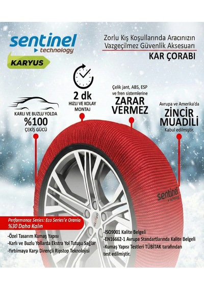 Sentinel Karyus Pratik Kar Çorabı - X Large- Jant Çizmez Kolay Montaj - XL