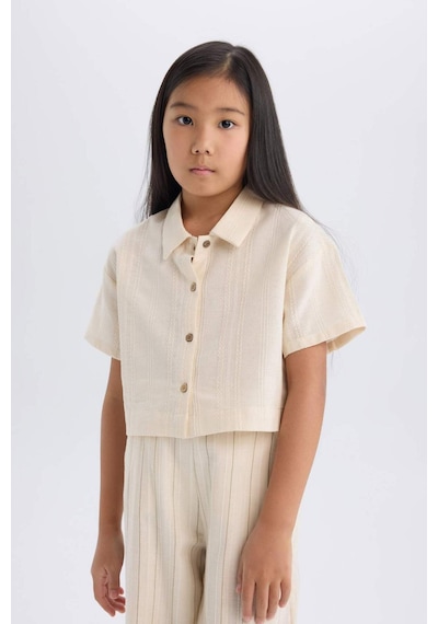 DeFacto Kız Çocuk Cropped Fit Keten Kısa Kollu Gömlek D9142A825SMBG734 DeFacto Kız Çocuk Cropped Fit Keten Kısa Kollu Gömlek D9142A825SMBG734