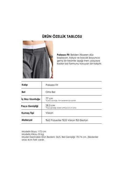 Itsbasic Kadın Antrasit S6 Palazzo Fit Boxer Kemer Detaylı Poliviskon Kumaş Pantolon