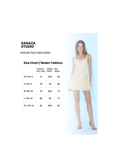 Sagaza Studio Ss6048 Pileli Mini Elbise Sarı