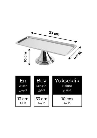 Gümüş Dikdörtgen, Ayaklı Şık Kek, Pasta, Kurabiye Ve Tatlı Servis Sunum Standı Gümüş