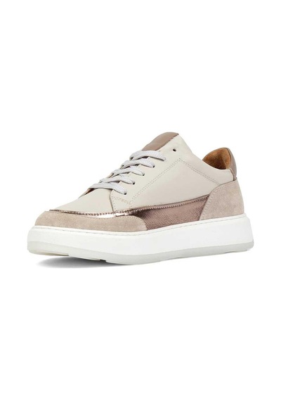 Kadın Bej Bağcıklı Kalın Tabanlı Deri Sneaker