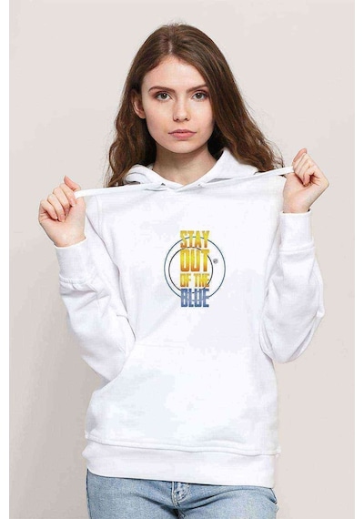 Pubg Stay Out Baskılı Beyaz Kadın Kapşonlu Sweatshirt