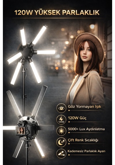 Mega Yıldız Led Stüdyo Çekim Işığı Aydınlatma Ürün-konsept-makeup-youtube 120 Watt Beyaz