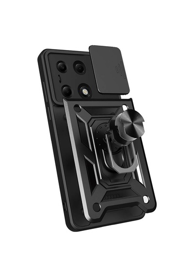 Poco M6 Pro 4g Kılıf Magnetik Standlı Kamera Korumalı Sürgülü Vega Kapak - M Mavi Mavi