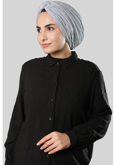 Hürrem Bone Gri Çapraz Büzgülü Piliseli Tesettür Bone Fukuro Kendinden Desenli 2316 15 Gri