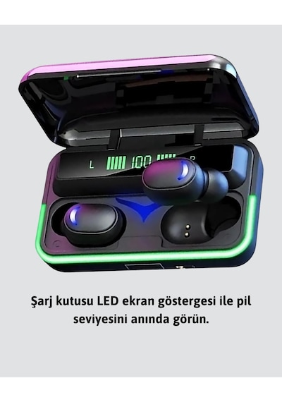 Bluetooth 5.1 Oyuncu Kulaklığı Led Ekranlı Powerbank Kulaklık Standart