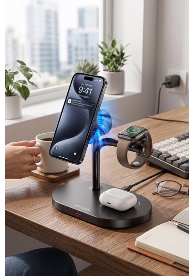 Ven-dens Vd-wlc025 Qi2 25 W 3 Ü 1 Arada Kablosuz Şarj İstasyonu, Telefon, Saat Ve Kulaklık, Siyah
