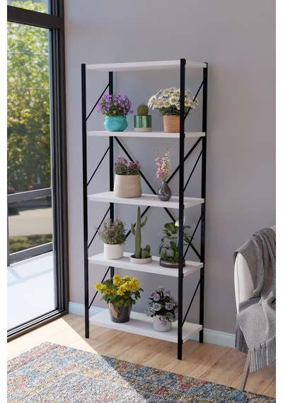 Titan Saksılık Saksı Çiçek Standı Rafı Dekoratif Çok Amaçlı Saksılık 150x60cm Beyaz Beyaz