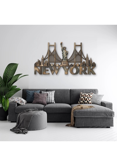 New York Ve Özgürlük Heykeli - Metal Tablo - Dec0201 100 X 54 Cm Çok Renkli