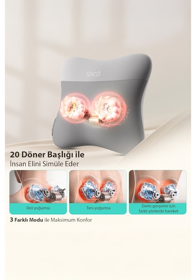 Vs500 Masaj Yastığı Bel Sırt Boyun Kalça Omuz Isı Destekli, Kablosuz, Ergonomik, Type-c Şarjlı Gri