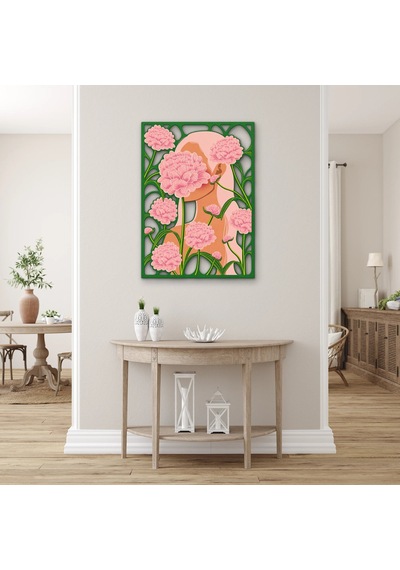 Pembe Karanfilli Kadın Portresi - Metal Tablo - Dec0355 91 X 125 Cm Çok Renkli