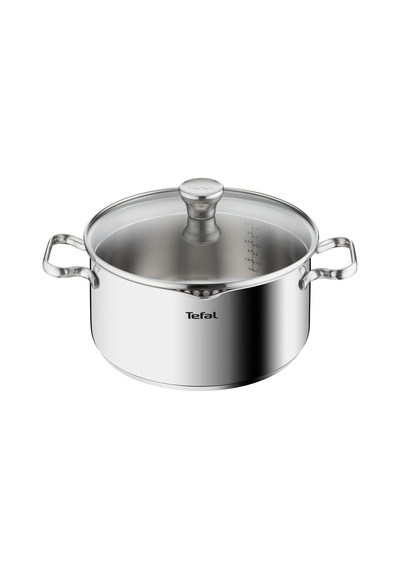 Tefal A70546 Duetto Tencere 24cm İndüksiyona Uygun Bulaşık Makinesinde Temizlenmesi Kolaydır Ölçme Ölçeği Dökme İçin Cam Kapak Paslanmaz Çelik Siyah