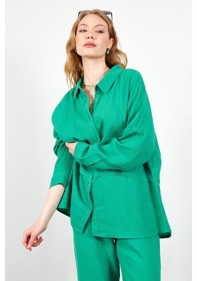 Manche Müslin Uzun Yıkamalı Oversize Rahat Kalıp Parçalı Kadın Düz Basic Gömlek Benetton Mks166905-01 Manche Müslin Uzun Yıkamalı Oversize Rahat Kalıp Parçalı Kadın Düz Basic Gömlek Benetton Mks166905-01