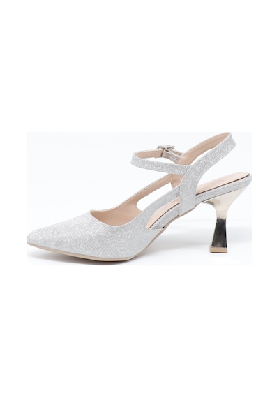 Nesilshoes Nesil Shoes Özma 362 Gümüş Simli Topuklu Kadın Ayakkabı GÜMÜŞ