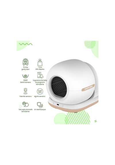 Cb002 Kameralı Akıllı Otomatik Kedi Tuvaleti, App İle Uzaktan Kontrol, 72lt Hazne, 7lt Çöp Haznesi Beyaz-bej