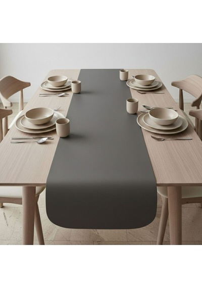 1 Adet Deri Runner Oval Kenarlı-40x140 Cm Gri