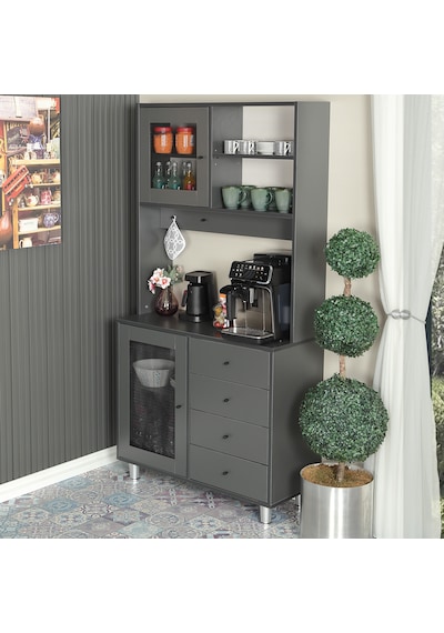 Pasific Home Grano Kahve Köşesi Çok Amaçlı Kiler Dolabı, 96 cm, Antrasit