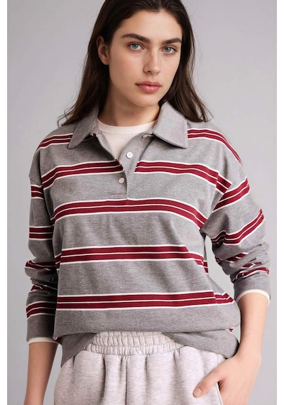Defacto Loose Fıt Çizgili Sweatshirt G9469ax26spgr256 Gri-gr256