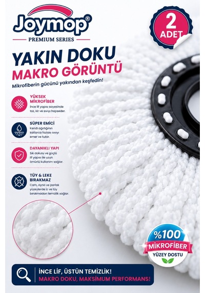 2 Li %100 Mikrofiber Yedek Mop Ultra Emici Premium Seri