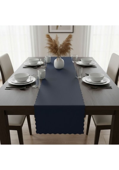 1 Adet Deri Runner-40x140 Cm-fırfır Desenli Runner Lacivert