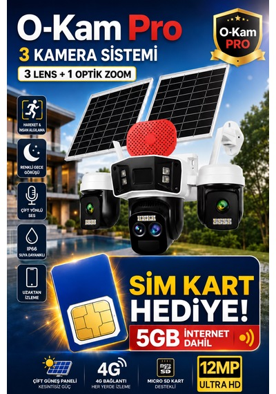 O-kam 4075 12mp 10x Zoom 4 Lens 3 Ekran 4g Solar Kamera 5gb İnternet
