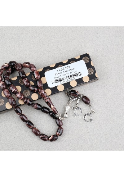 Sıkma Kehribar Kapsül Kesim Alpaka Püsküllü 7x11mm Tesbih 97156795