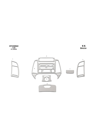 Hyundai İ20 Torpido Kaplama 2009 11 Parça Alüminyum
