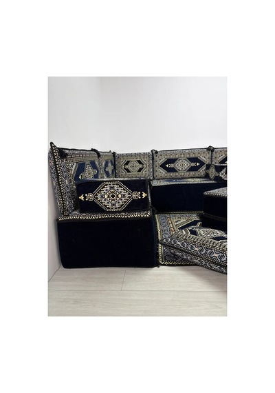 Lacivert Yahyalı Modeli U Şark Köşesi Seti 40 Cm Ultra Süngerli Çökmeyen Yer Minderli