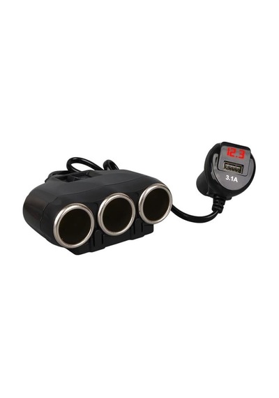 Olesson 1634 12-24v Tek Usb Girişli 120w 80cm Kablolu Dijital Voltaj Ekranlı 3'lü Araç Çakmak Çoklayıcı