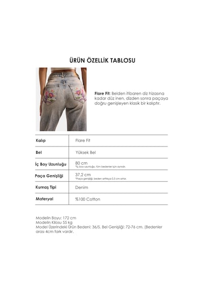 it's basic Kadın T.kot Rengi 4w6-85 Flare Fit Nakış Tasarım Denim Jean Kırmızı