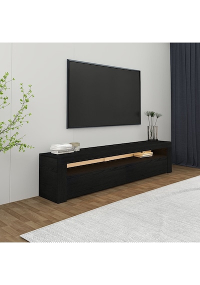 Batı LED Işıklı 2 Kapaklı TV Sehpası – 150 cm – Minimal Tasarım, Ahşap siyah